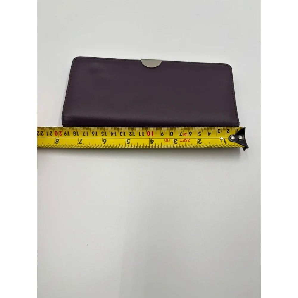 Purple Genuine Leather Slim Clutch Wallet with ID Window and Zipper Pocket